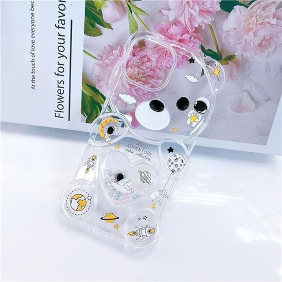 Kawaii iPhone 16 15 14 13Clear 3D Bear Shockproof Phone Case - Picture 4 of 6